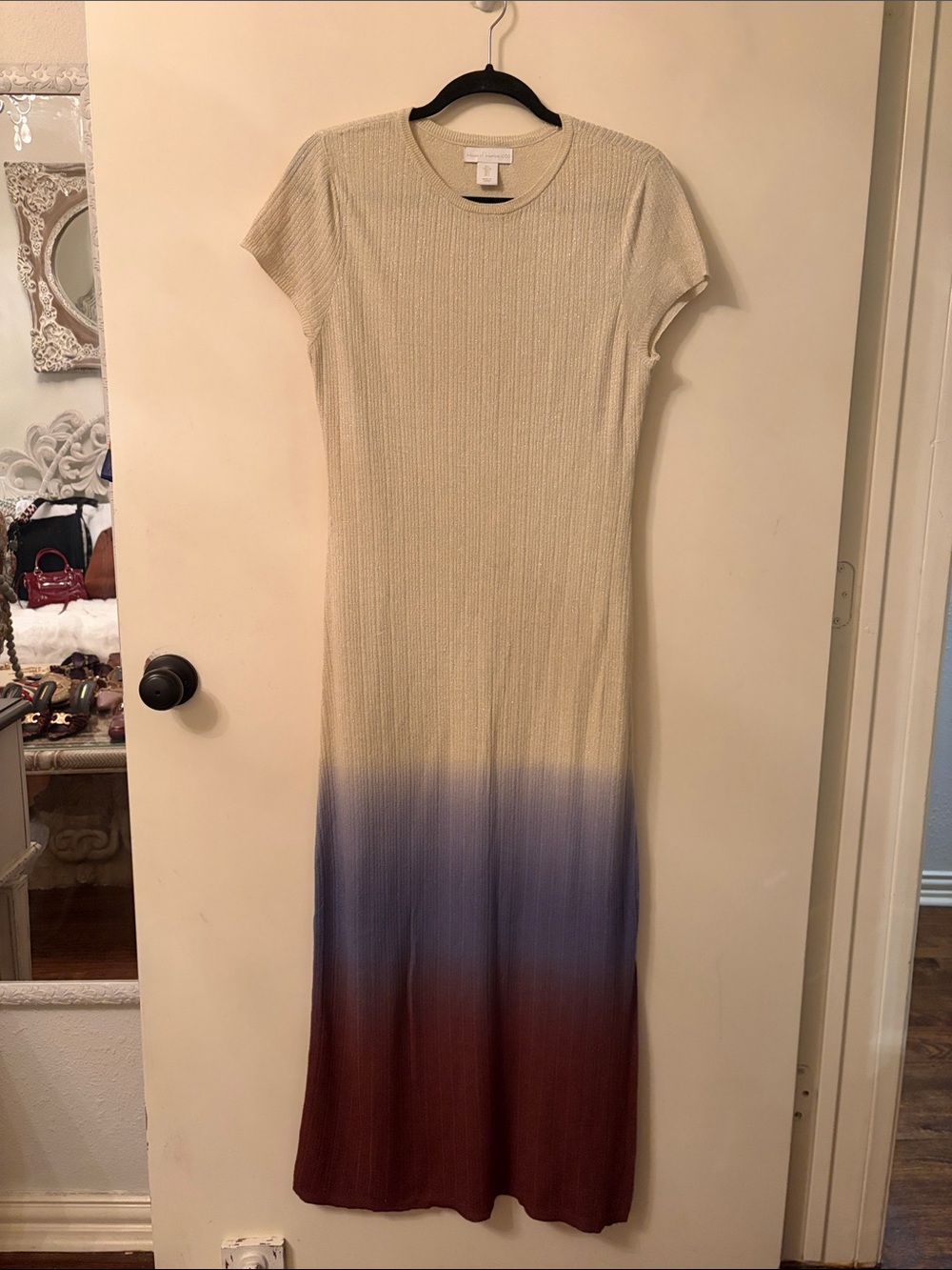 Ribbed Knit Ombre Maxi Dress - Beige to Blue to Brown